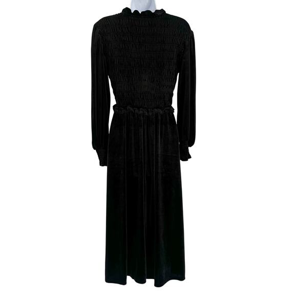 Blu Pepper Velvet Black Smocked Ruffle Maxi Dress Size S - Picture 4 of 6